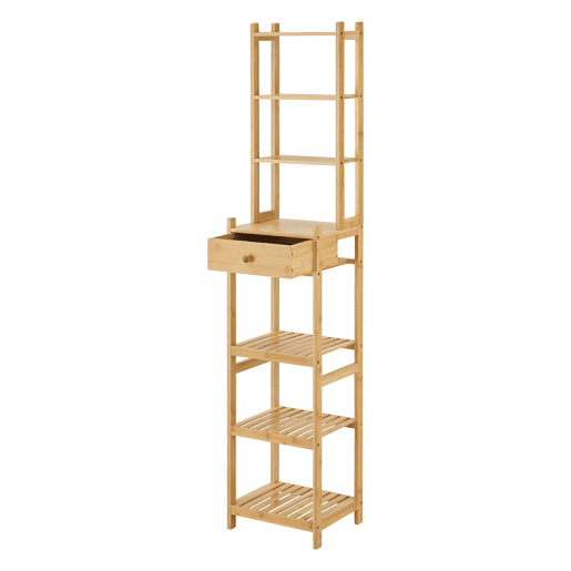 Estante de bambu Siilinjärvi com gaveta 163 x 33 x 28 cm natural en.casa