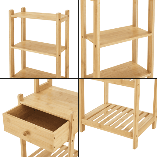 Estante de bambu Siilinjärvi com gaveta 163 x 33 x 28 cm natural en.casa