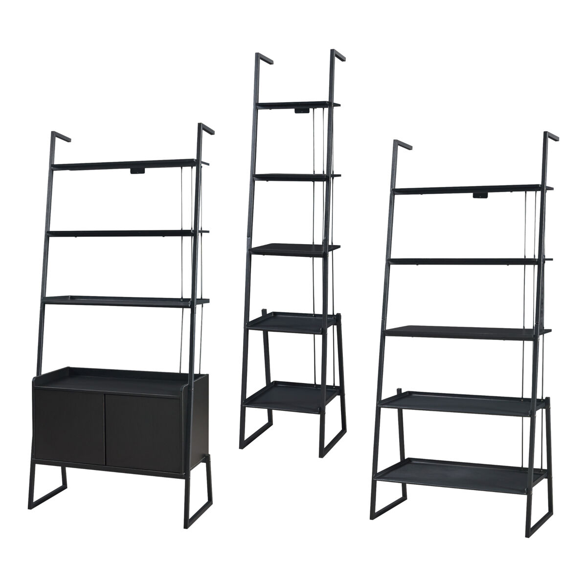 Set de muebles 'storfjord' 3 piezas:. 3x estanterías escaleras metal - negro [en.casa]