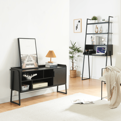 Conjunto de móveis 'Storfjord' 2 peças: 1x secretária 1x suporte metálico para TV - Preto en.casa