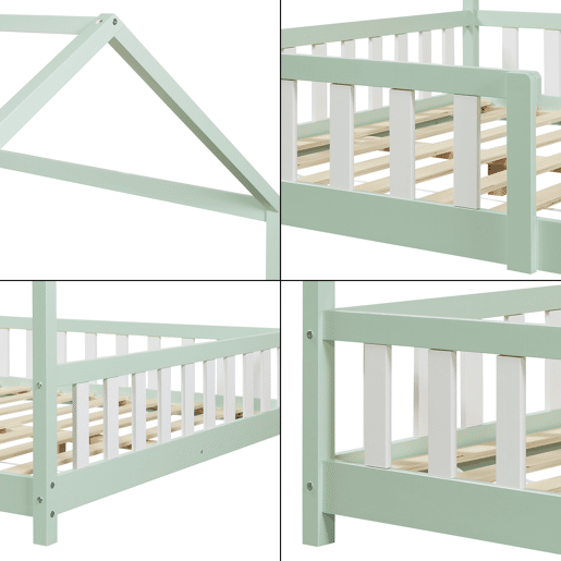 Cama de criança Hesel em forma de casa com grelha e colchão 140x200cm - Verde menta en.casa