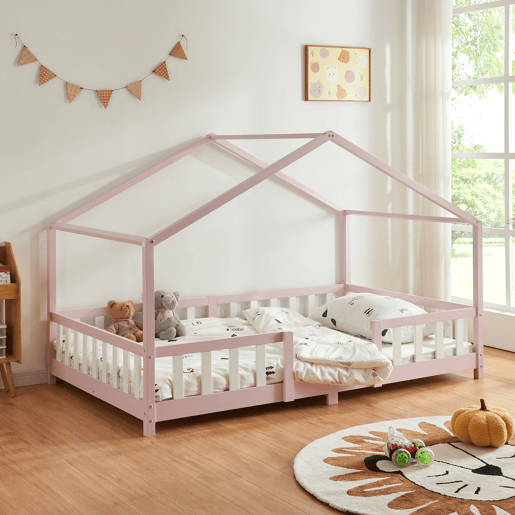 Cama de criança Treviolo em forma de casa de pinho 120x200 cm - Rosa en.casa