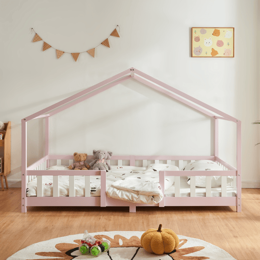 Cama de criança Treviolo em forma de casa de pinho 120x200 cm - Rosa en.casa