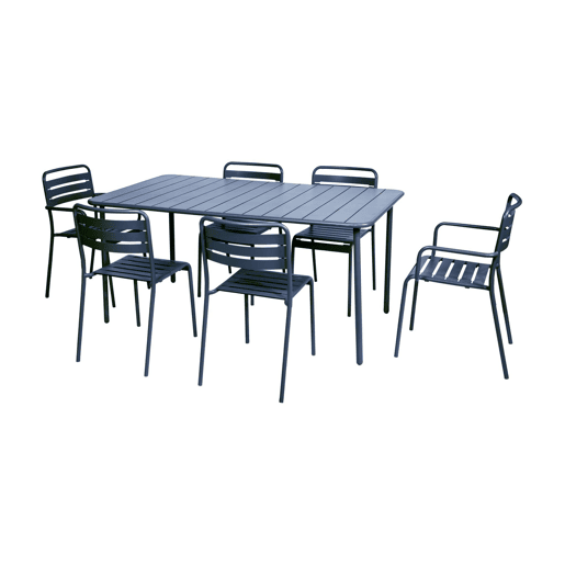 Mesa de jardim metálica de 6-8 lugares, Amelia 160cm, Azul-marinho, 160x90x72.5 cm
