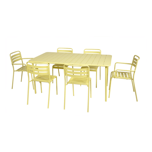 Mesa de jardim metálica de 6-8 lugares, Amelia 160cm, Amarelo, 160x90x72.5 cm