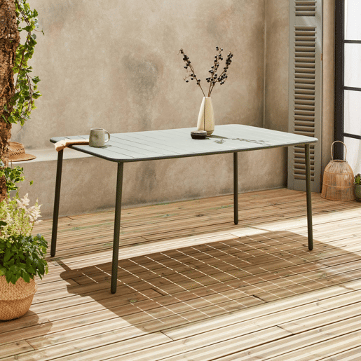 Mesa de jardim metálica de 6-8 lugares, Amelia 160cm, Verde caqui, 160x90x72.5 cm