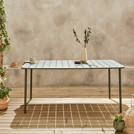 Mesa de jardim metálica de 6-8 lugares, Amelia 160cm, Verde caqui, 160x90x72.5 cm