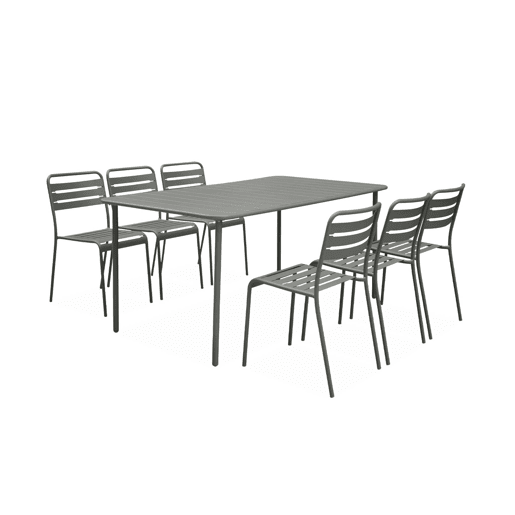 Mesa de jardim metálica de 6-8 lugares, Amelia 160cm, Verde caqui, 160x90x72.5 cm