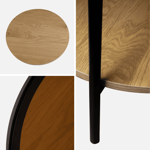 Mesa lateral redonda em vidro temperado, efeito de madeira, Smooky, Natural, 52x52x45 cm