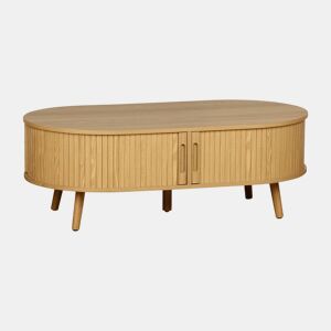Mesa de centro com portas de correr e compartimentos efeito de madeira, Legacy, Natural, 110x59x39 cm