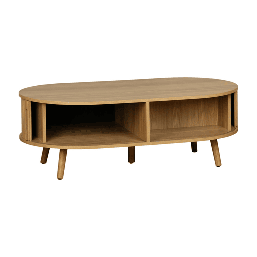 Mesa de centro com portas de correr e compartimentos efeito de madeira, Legacy, Natural, 110x59x39 cm