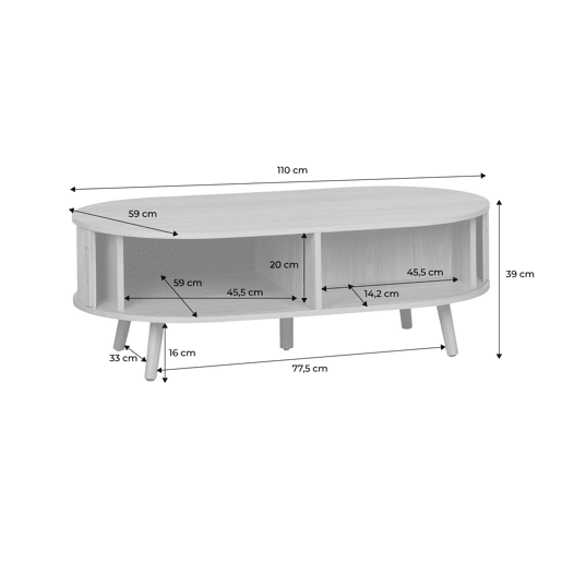 Mesa de centro com portas de correr e compartimentos efeito de madeira, Legacy, Natural, 110x59x39 cm