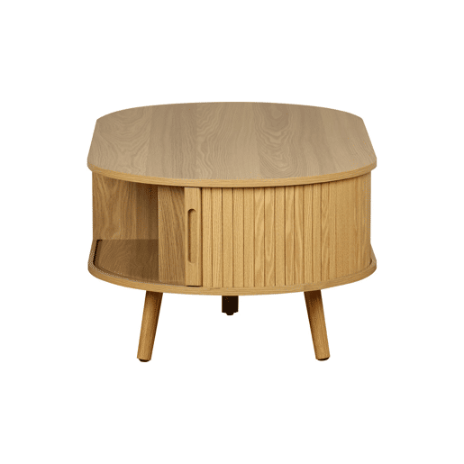 Mesa de centro com portas de correr e compartimentos efeito de madeira, Legacy, Natural, 110x59x39 cm