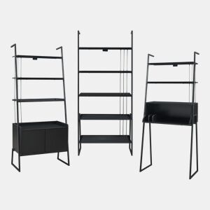 Conjunto de móveis 'Storfjord' 3 peças: 1x secretária 2x prateleiras metálicas em escada - Preto en.casa
