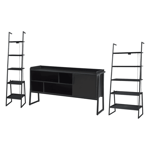 Conjunto de móveis 'Storfjord' 3 peças: 2x prateleiras em escada 1x mesa de TV em metal - Preto en.casa