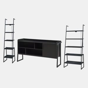 Conjunto de móveis 'Storfjord' 3 peças: 2x prateleiras em escada 1x mesa de TV em metal - Preto en.casa