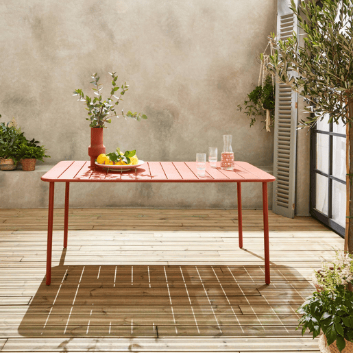 Mesa de jardim metálica de 6-8 lugares, Amelia 160cm, Terracota, 160x90x72.5 cm