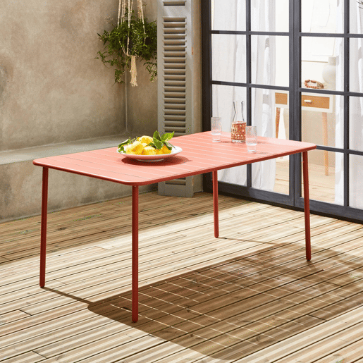 Mesa de jardim metálica de 6-8 lugares, Amelia 160cm, Terracota, 160x90x72.5 cm