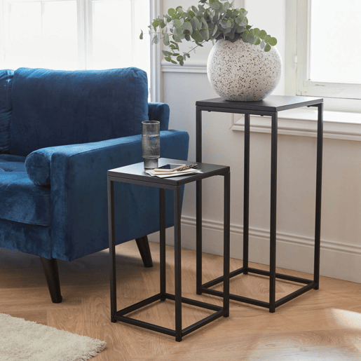 Mesa estilo industrial, set de 2, Industrielle, Preto, 34x34x74 cm