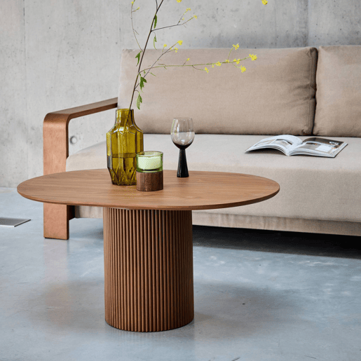 Mesa de centro oblonga com efeito de madeira, Faro, Madeira de nogueira, 90x60x45 cm