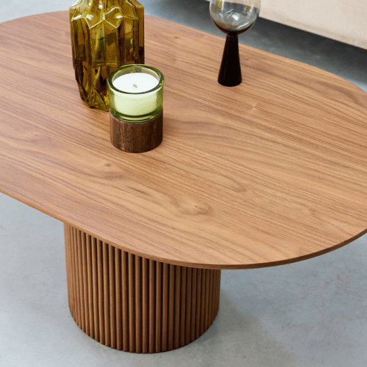 Mesa de centro oblonga com efeito de madeira, Faro, Madeira de nogueira, 90x60x45 cm