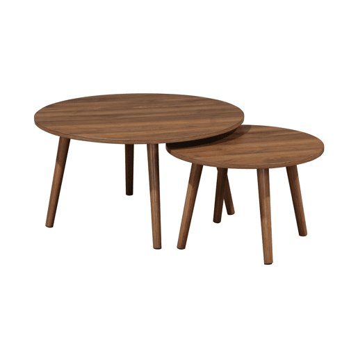 Mesa de centro redonda com efeito madeira, set de 2, Nepal, Decoração em madeira de nogueira, 70x70x38 cm