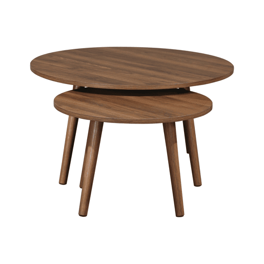 Mesa de centro redonda com efeito madeira, set de 2, Nepal, Decoração em madeira de nogueira, 70x70x38 cm