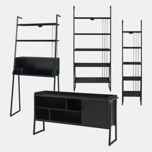 Conjunto de móveis 'Storfjord' 4 peças: 1x secretária, 2x prateleiras em escada 1x mesa de TV em metal - Preto en.casa