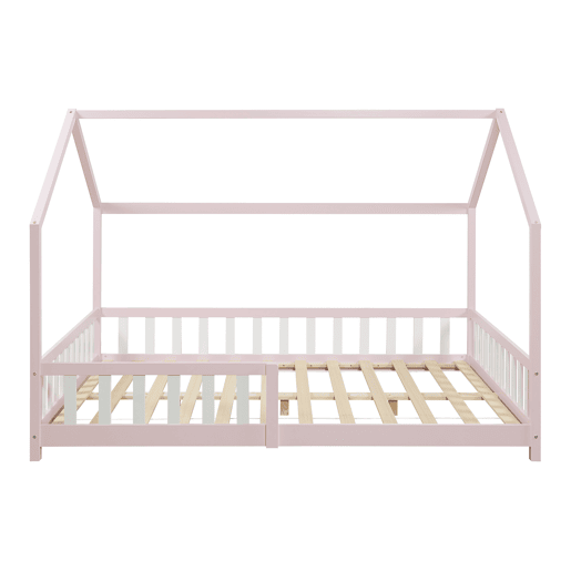 Cama de criança Hesel em forma de casa com grelha e colchão 120x200cm - Rosa en.casa