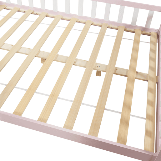Cama de criança Hesel em forma de casa com grelha e colchão 120x200cm - Rosa en.casa