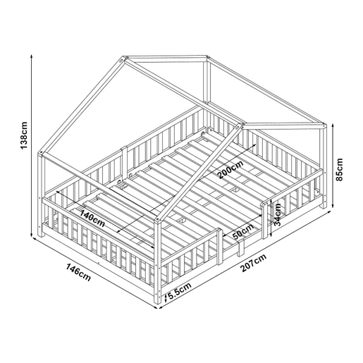 Cama de criança Treviolo em forma de casa de pinho 140x200 cm - Rosa en.casa