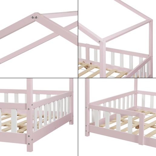 Cama de criança Treviolo em forma de casa de pinho 140x200 cm - Rosa en.casa