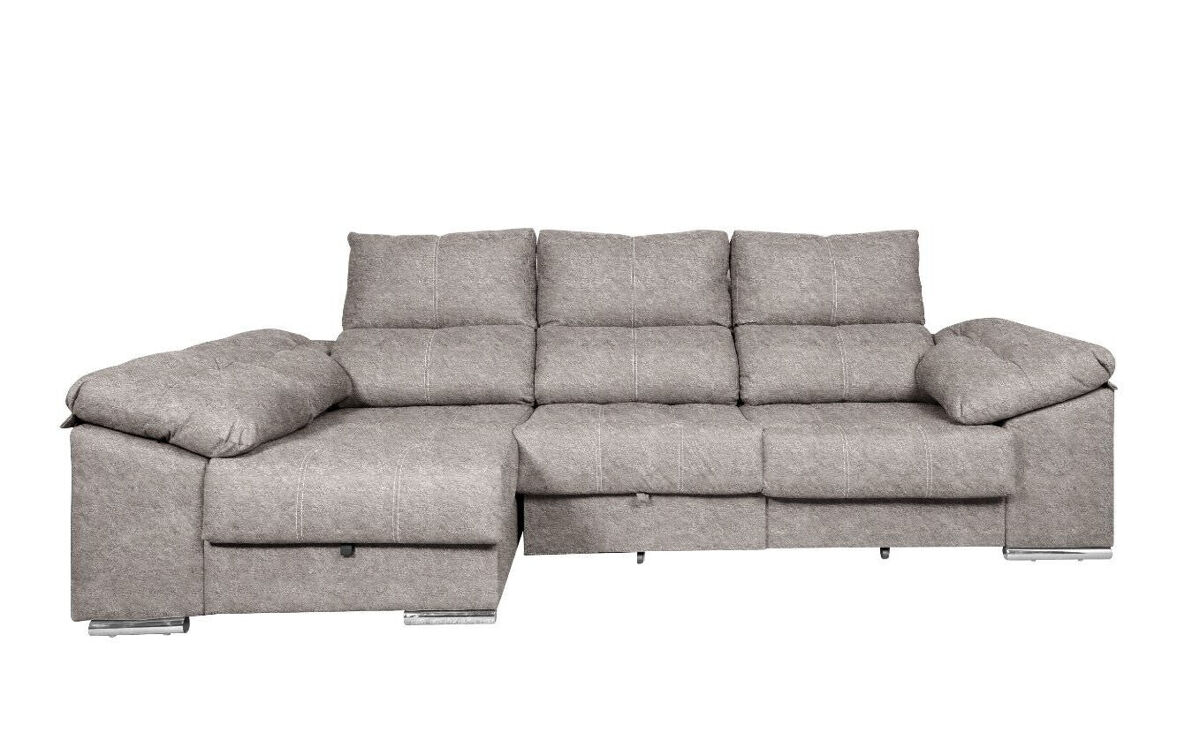 Sofa cama chaise longue yago 275cm. reclinable, con arcon +2 pufs