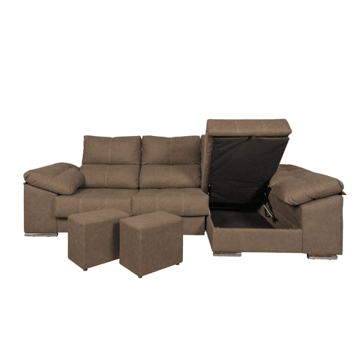 Sofá-cama Yago Chaise Longue. Poltrona reclinável, com Arcon + 2 pufes