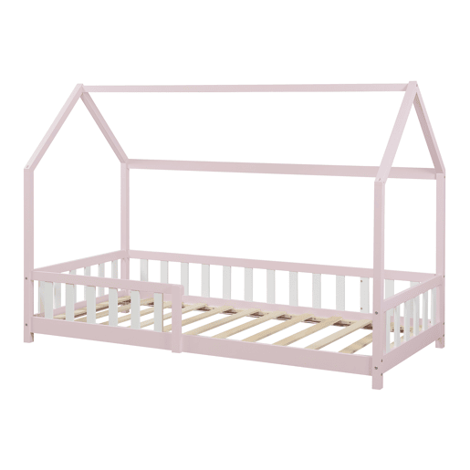 Cama de criança Hesel em forma de casa de pinho com grelha 90x200cm - Rosa en.casa