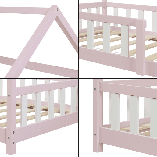 Cama de criança Hesel em forma de casa de pinho com grelha 90x200cm - Rosa en.casa