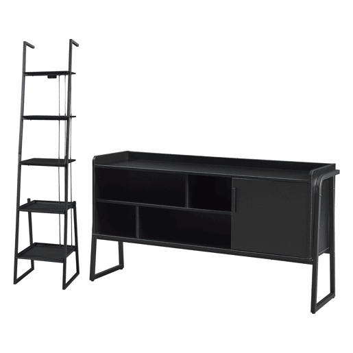Conjunto de móveis 'Storfjord' 2 peças: 1x estante de chão 1x mesa de TV em metal - Preto en.casa
