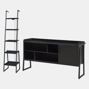 Conjunto de móveis 'Storfjord' 2 peças: 1x estante de chão 1x mesa de TV em metal - Preto en.casa