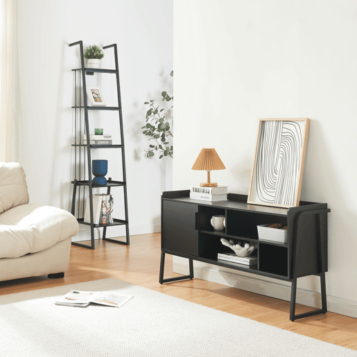Conjunto de móveis 'Storfjord' 2 peças: 1x estante de chão 1x mesa de TV em metal - Preto en.casa