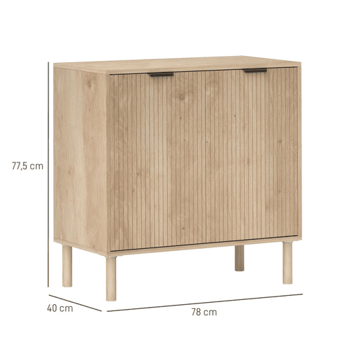 HOMCOM Aparador de Sala de Estar Aparador com Prateleira Ajustável 2 Portas Sistema Anti-Tombo e Pés de Madeira de Pinho para Sala de Jantar Corredor 78x40x77,5 cm Carvalho