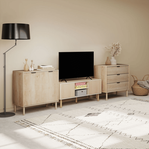 HOMCOM Aparador de Sala de Estar Aparador com Prateleira Ajustável 2 Portas Sistema Anti-Tombo e Pés de Madeira de Pinho para Sala de Jantar Corredor 78x40x77,5 cm Carvalho