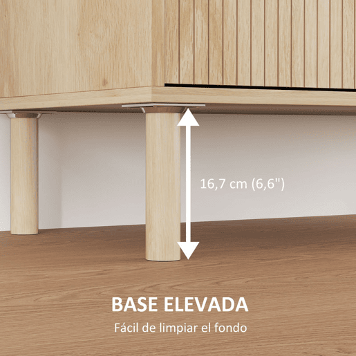 HOMCOM Aparador de Sala de Estar Aparador com Prateleira Ajustável 2 Portas Sistema Anti-Tombo e Pés de Madeira de Pinho para Sala de Jantar Corredor 78x40x77,5 cm Carvalho