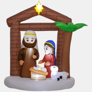Outsunny Presépio Insuflável de Natal Decoração Insuflável Natalícia com Luzes LED e Insuflador Insuflável de Natal para Exterior 150x90x185 cm Multicor