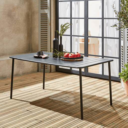 Mesa de jardim metálica de 6-8 lugares, Amelia 160cm, Antracite, 160x90x72.5 cm