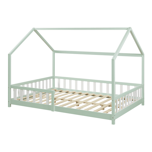 Cama de criança Hesel em forma de casa de pinho com grelha 140x200cm - Verde menta en.casa