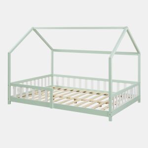 Cama de criança Hesel em forma de casa de pinho com grelha 120x200cm - Verde menta en.casa