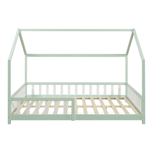 Cama de criança Hesel em forma de casa de pinho com grelha 120x200cm - Verde menta en.casa