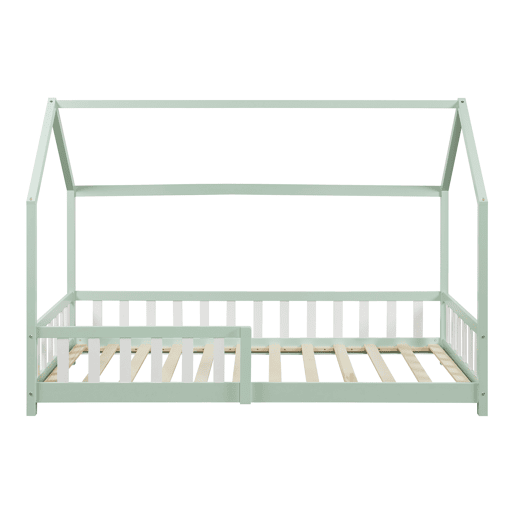Cama de criança Hesel em forma de casa de pinho com gradeamento 90x200cm - Verde menta en.casa