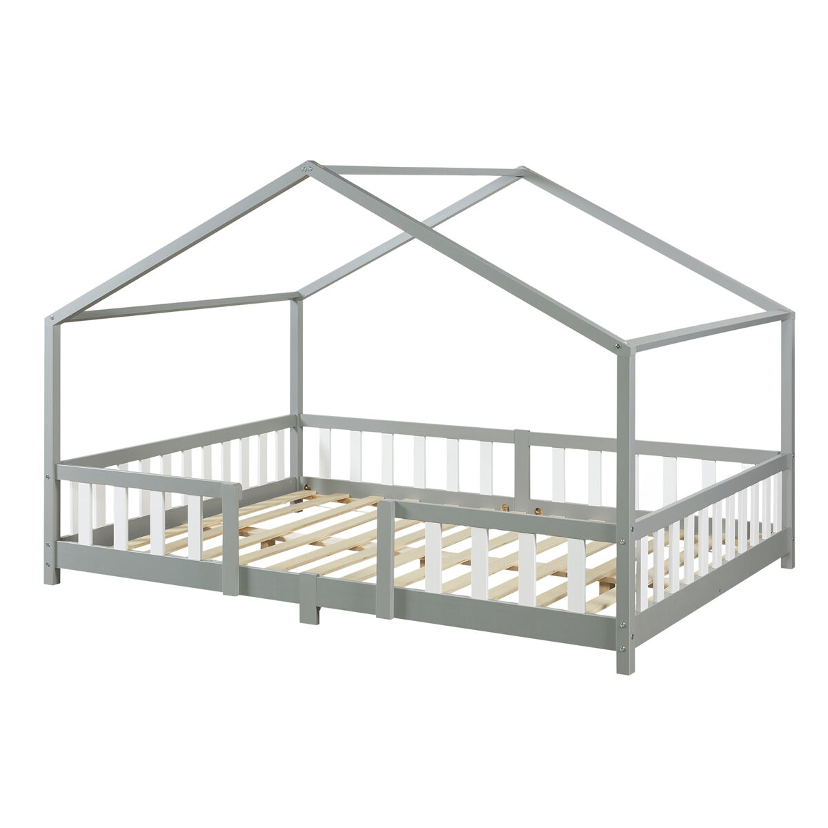 Cama para niños treviolo forma de casa pino 140x200 cm gris claro / blanco [en.casa]