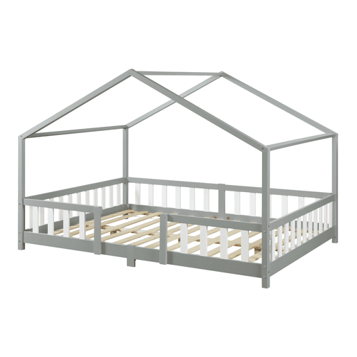 Cama de criança Treviolo em forma de casa de pinho 140x200 cm - Cinzento en.casa